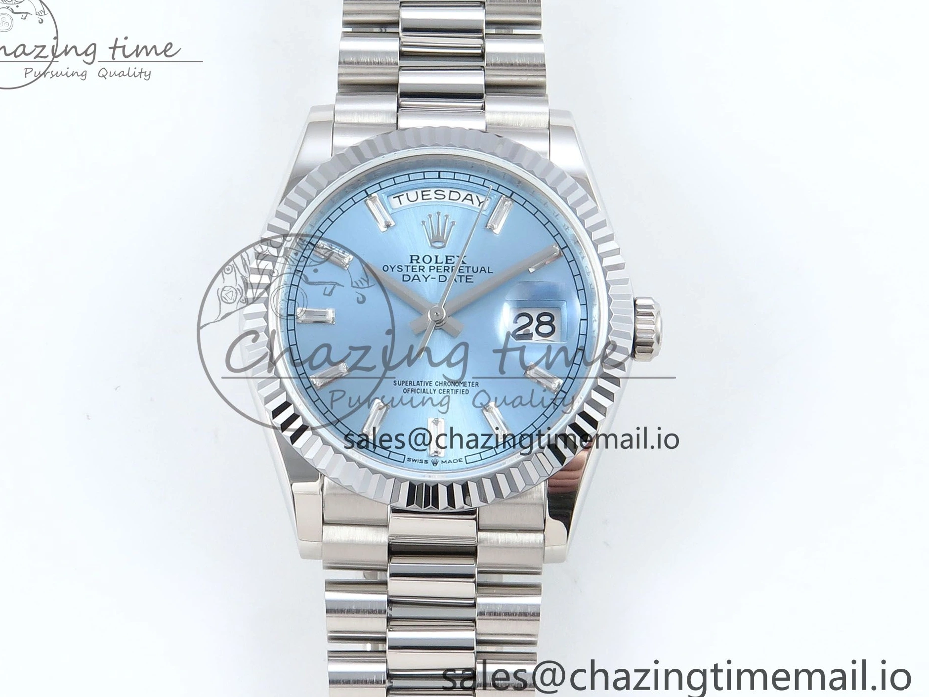 MiroTime 0214 Day Date 36 YG 128236 KF 1:1 Best Edition Ice Blue Crystal Dial on President Bracelet A2836 (Gain Weight) Modern 500